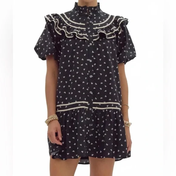 New Entro Boutique Coquette Black Bow Dress Sz M - Picture 1 of 5